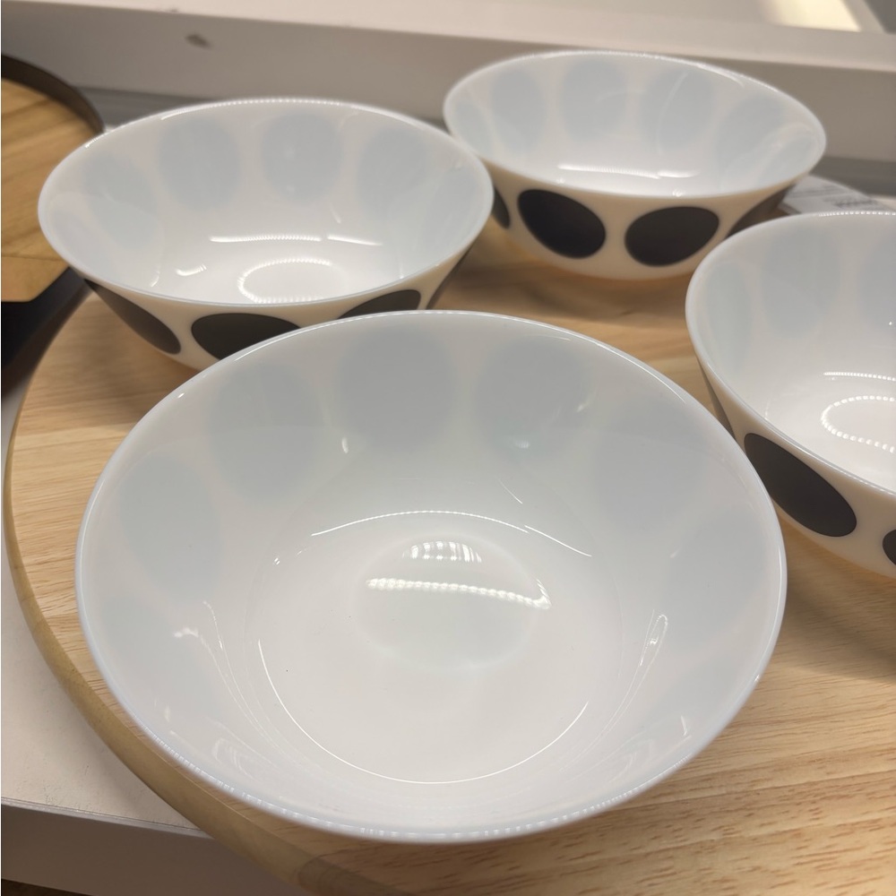 6 piece IKEA White & black Bowl w Black Dot Pattern for cereal soup oatmeal new - Picture 5 of 9